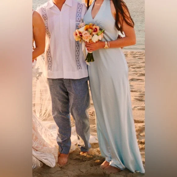 Blue Satin Maxi Dress - Picture 6 of 7